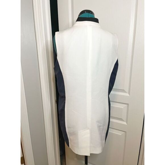 Elevenses Open Front Color Block Sleeveless Tailored Lined Pocket Tuxedo Vest - Picture 10 of 13